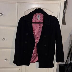 Gap Women's Black Peacoat with Pink Lining